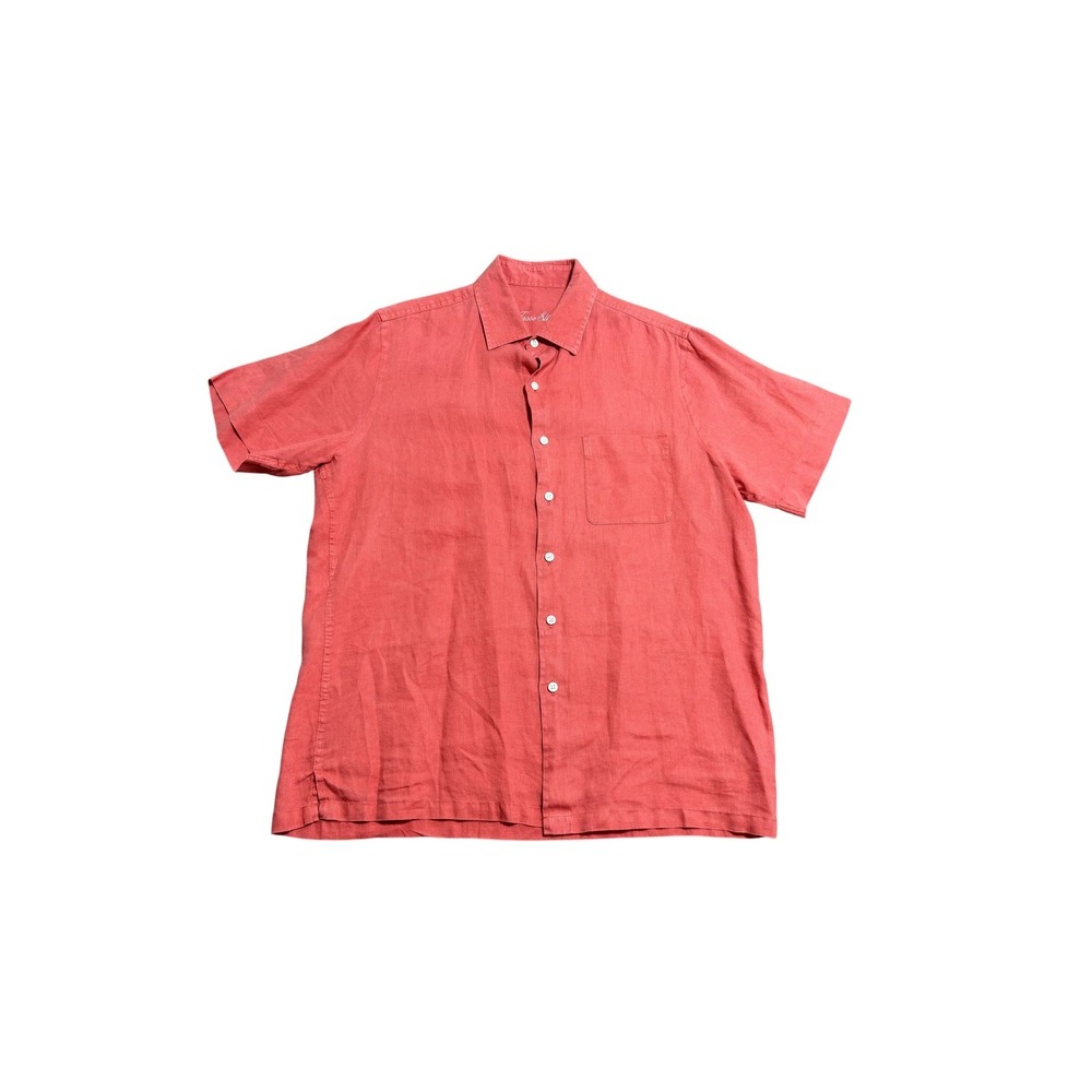 Tasso Elba Shirt Mens Medium Pink 100% Linen Short Sleeve Button Front Casual